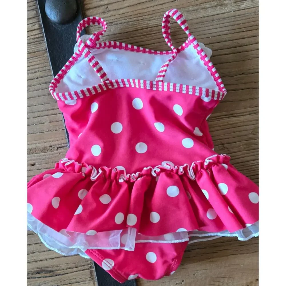 Little Me Pink Polkadot and Stripe Rashguard Bikini sz 6-9.